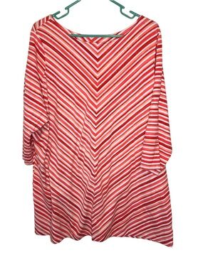 3/$20 D & Co Red, Pink & White Striped V-Neck 3/4 Sleeve Tunic / Mini Dress